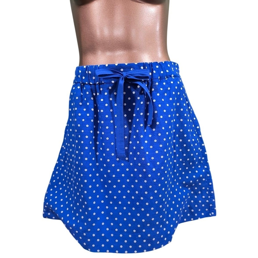 J.Crew Blue Polka Dot Linen Blend Mini‎ Skirt with Tie Waist Pockets Size 6